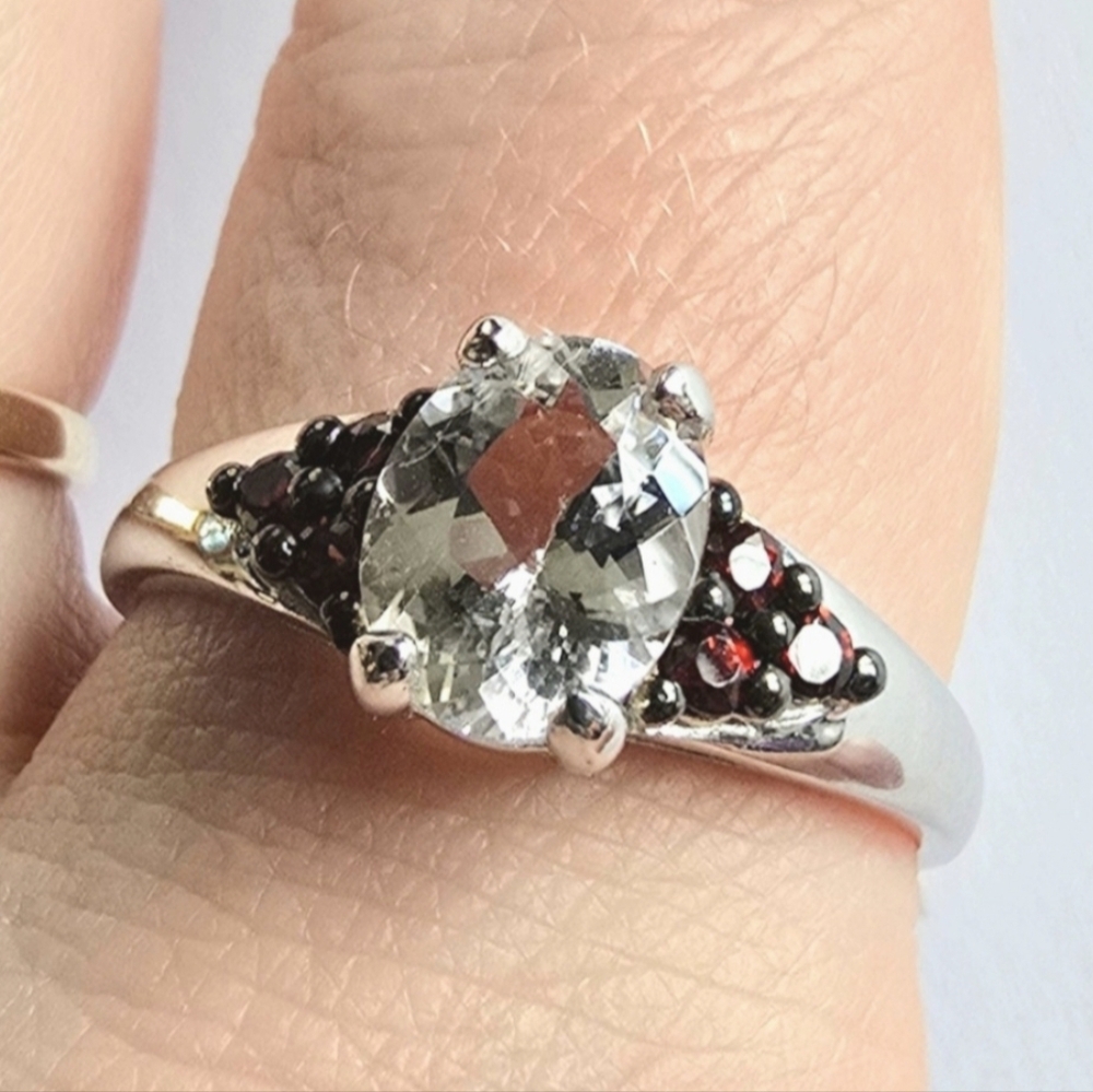 JTV ring Goshenite and Garnet Sterling Silver size 11.75  .925 red clear beryl